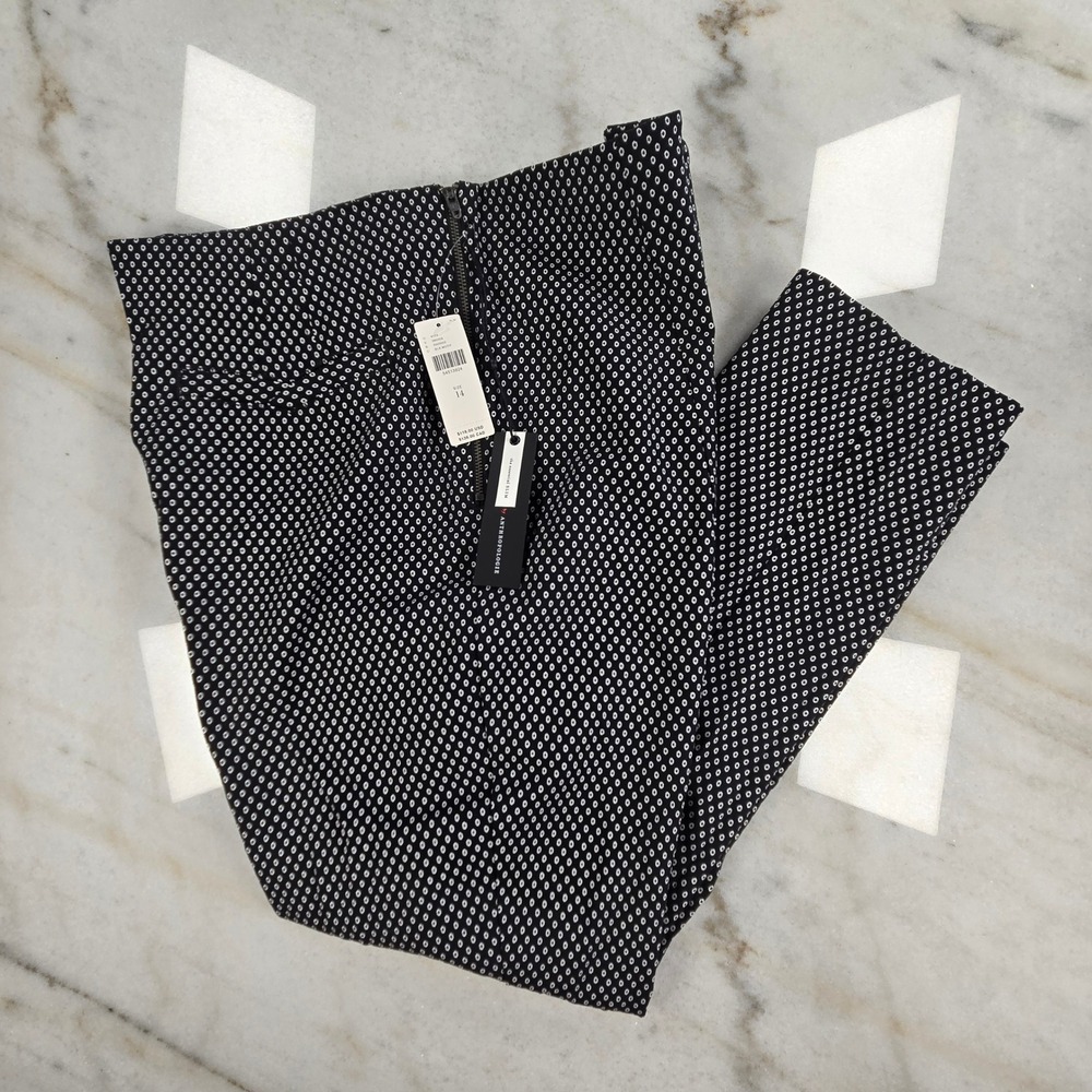 NWT Anthropologie The Essential Slim Pant Women 14 Black White Workwear Academia